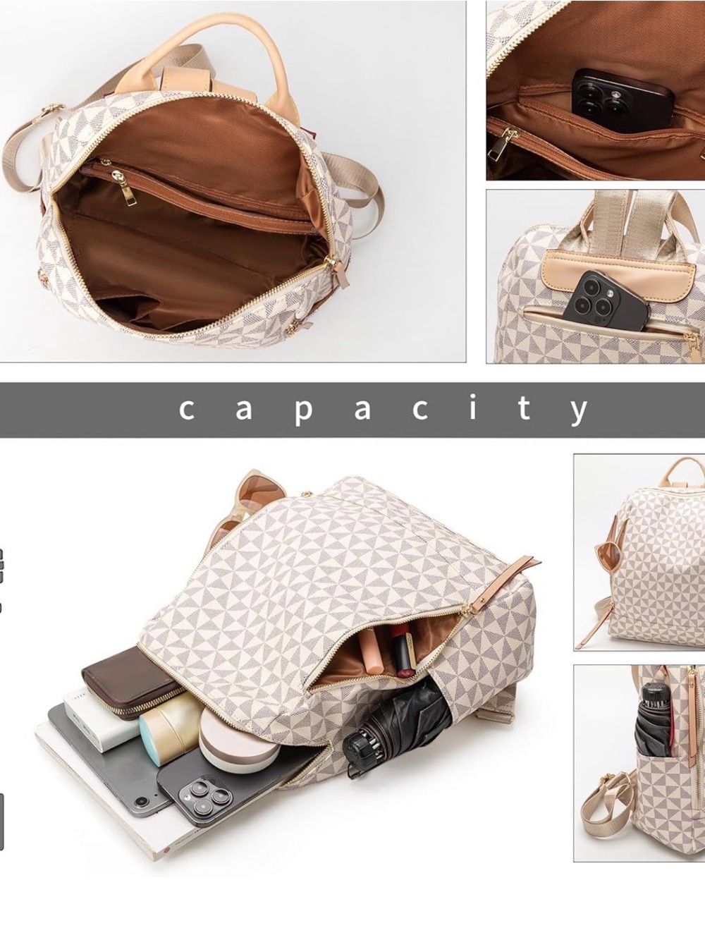 Geometric Print Cream Backpack - Picture 4 of 17